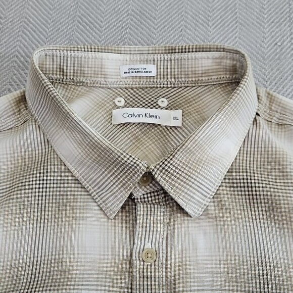 Calvin Klein Modern Casual Roll-Tab Shirt Men's XXL Beige Plaid Long Sleeve NWT - Picture 7 of 16